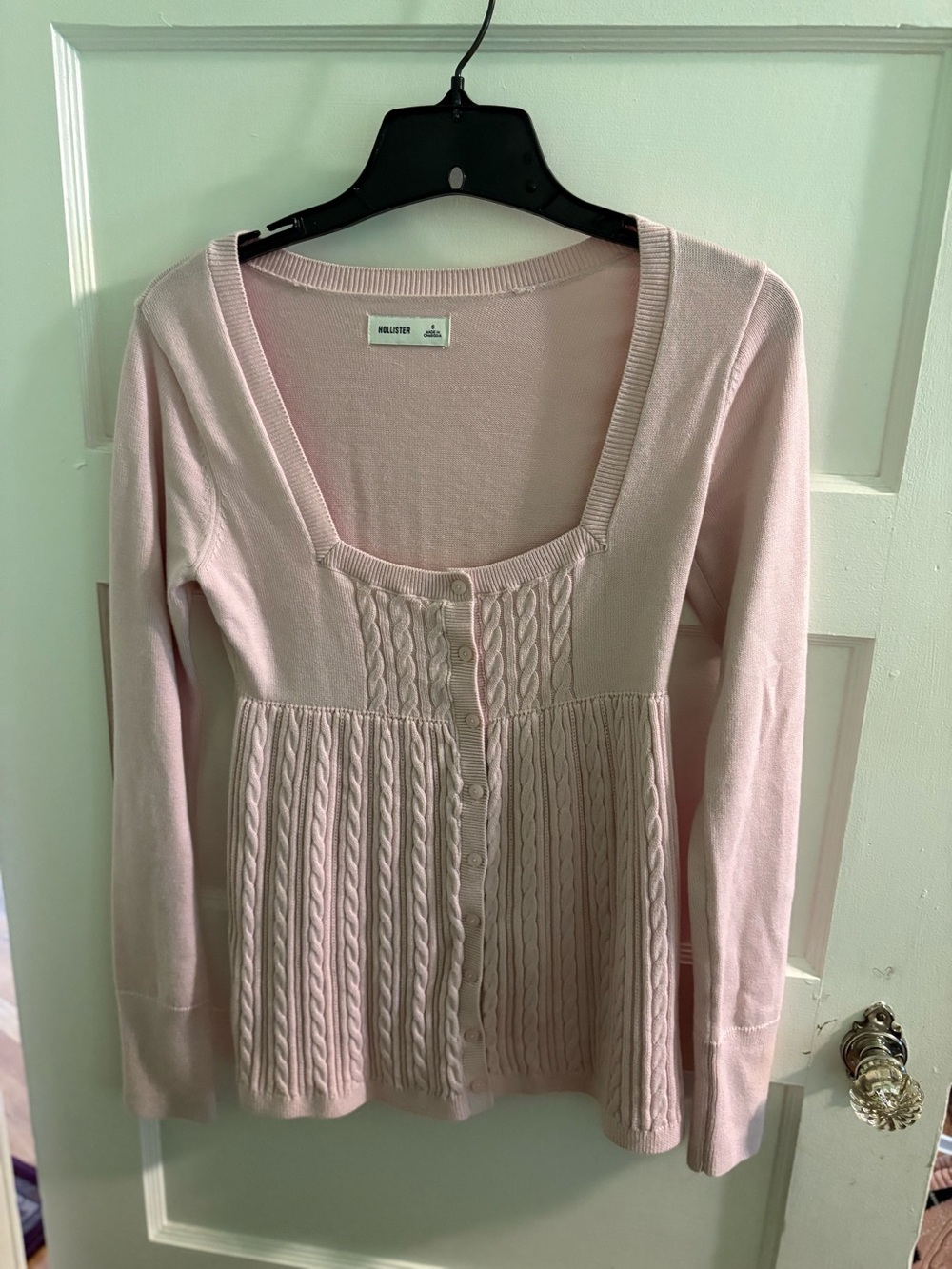 Hollister Light Pink Cable-Knit Button Cardigan